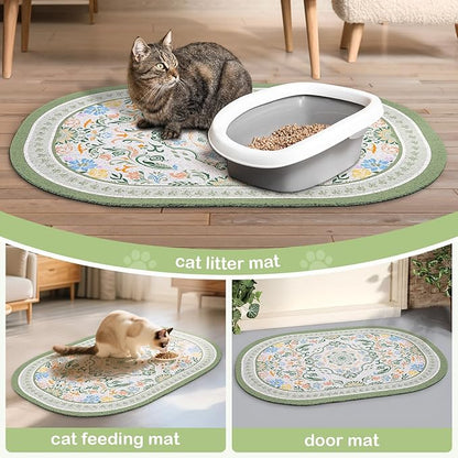 Bienbee Cat Litter Mat, 24" x 15" Litter Box Mat Rug with Non-Slip Bottom,Urine and Water Proof, Easy to Clean Cat Supplies Essentials for Indoor Kitty Kitten Floor, Bean-Green M