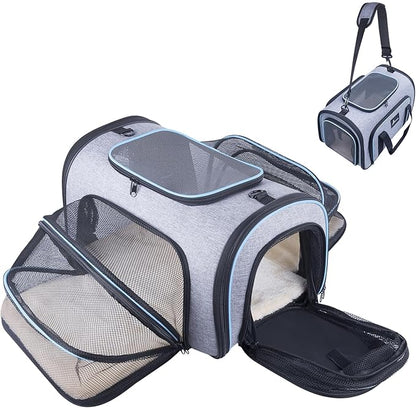 Siivton Airline Approved Pet Carrier, 4-Way Expandable Cat Dog Carrier for Under-Seat Travel, Soft-Sided Portable Pet Bag with Removable Fleece Pad, Fits Small Pets Up to 15 lbs (18"x 11"x 11")