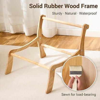 Solid Wood Cat Couch Bed for Indoor Cats, Modern Cat Sofa with Ultra-Soft Plush Surface Washable, Reclined Backrest, Elevated Elevated Cat Lounge Furniture for Small to Adult Pets, Ivory White