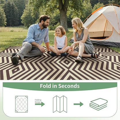 GENIMO Outdoor Rug for Patio Clearance, 6'x9' Reversible Plastic Straw Rugs, Lightweight Waterproof Modern RV Camping Mat for Camper, Balcony, Deck, Backyard, Picnic, Coffee Beige