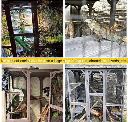 Aivituvin Catio Outdoor Cat Enclosure with 7 Platforms, 2 Resting Boxes, Large Window Cat House for 6-8 Mulitiple Cats Walk in Kitty Cage with Weatherproof Tarp Roof 71"
