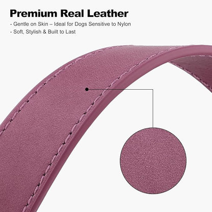 Plutus Pet Genuine Leather Dog Collar – Adjustable Pet Collar with Quick Release Metal Buckle, Soft Real Leather for Small Medium Large Dogs, Heavy Duty & Skin-Friendly (Purple, L)