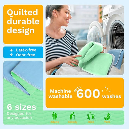 GREEN LIFESTYLE® Washable Underpads - Heavy Absorbency Reusable Bedwetting Incontinence Pads for Kids, Adults, Elderly, and Pets - Toddler Mattress Pads for Bed, Sofa, Couch, Floor (Pack of 6 - 30x34)