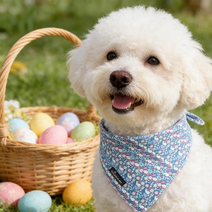 ARING PET Easter Dog Bandanas, Blue Rabbit Egg Pet Bandana Scarf Triangle Bibs for Puppy Small Medium Large Boy Girl Dogs Cats-L