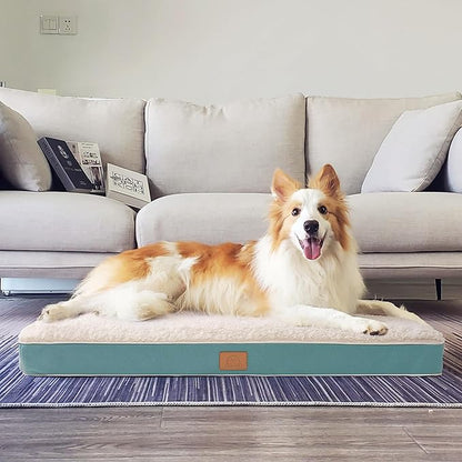 Orthopedic Dog Bed for Large Dogs - Big Waterproof Dog Crate Bed with Removable Washable Cover, Egg Crate Foam Support, Anti-Slip Bottom, Deluxe Plush Pet Bed Mat (Blue)