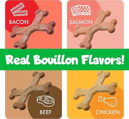 Chew’EMS X Bone Dog Chew Toy for Aggressive Chewers – Long-Lasting Bacon Flavor Nylon Bone – Durable, Rawhide-Free Dental Chew for Large Dogs – Made in USA