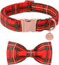 Christmas Dog Collar with Bow Tie, Cotton Christmas Plaid Collar for Medium Girl Boy Dog,Red &Green Plaid Dog Collar Bowtie with Durable Metal Buckle,Adorable Pet Collar,M,Neck 13.5-22in
