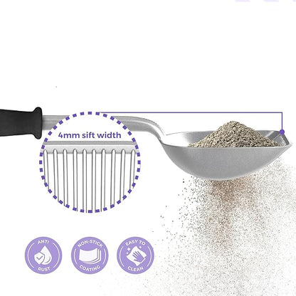 iPrimio Monster Metal Cat Litter Scoop with 17-Inch Long Handle - Extra Large Deep Shovel with Rounded Corners for Extended Reach and Soft Ergonomic Grip for Effortless Cleaning