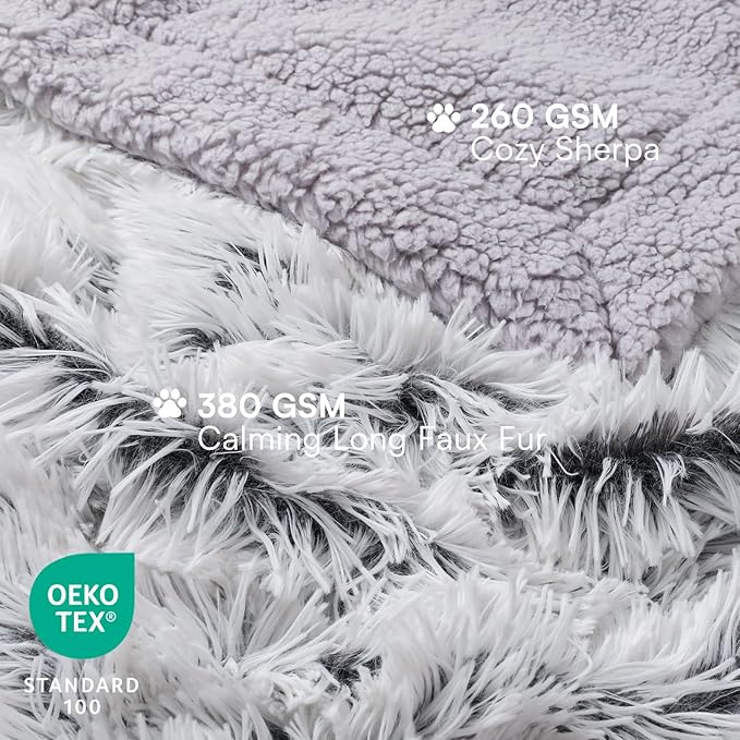 Luciphia Large Waterproof Dog Blanket Pet Washable Liquid Proof Furniture Protector Small Shaggy Plush Calming Long Faux Fur Bed Cover for Couch Cat Blankets for Kitten Doggy, Mist Grey, 30" x 40"