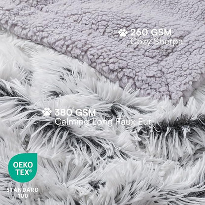 Luciphia Large Waterproof Dog Blanket Pet Washable Liquid Proof Furniture Protector Small Shaggy Plush Calming Long Faux Fur Bed Cover for Couch Cat Blankets for Kitten Doggy, Mist Grey, 30" x 40"