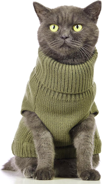 Stretchy Cat Sweater - 17 Colors & 6 Sizes | Snug Winter-Ready Knit for Boy/Girl Cats & Kittens (Olive Green, X-Small)