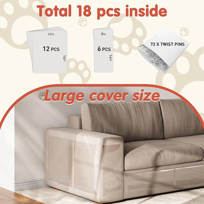 18 PCS Large Cat Scratch Furniture Protector, Transparent Couch Protector from Cat Claws, Single-Sided Self Adhesive Anti Pet Deterrent Sofa Cover, 14IN
