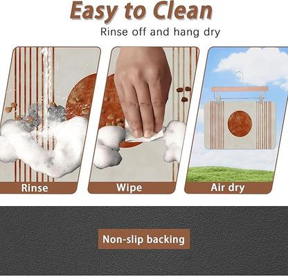 Sun Boho Dog Food Mat for Floors,Absorbent Quick-Dry Pet Feeding Mat, Cat Dog Bowl Mats for Food and Water, Non-Slip Pet Accessories Supplies 16"x24"