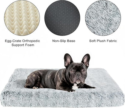 Fluffy Orthopedic Dog Beds for Medium Dogs with Washable Removable Cover Dog Crate Bed Egg Crate Foam Support Plush Pet Pad Mat with Anti-Slip Bottom(Grey,36 * 24)