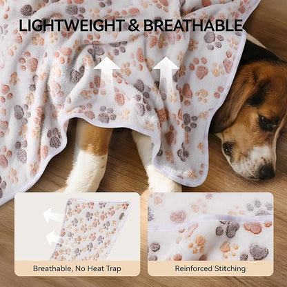 LINENLUX 1 Pack 3 Blankets Super Soft Fluffy Premium Fleece Dog Blankets for Puppy Cat Pet Blanket Flannel Throw Warm Sleep Dog Paw 23x16 inches
