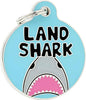 Bad Tags Personalized Dog and Cat ID Tags in 25+ Designs and 2 Sizes - 5 Lines of Custom Engraved Text - Funny Cute Personalized Pet Tags (Land Shark, Small (1 inch))