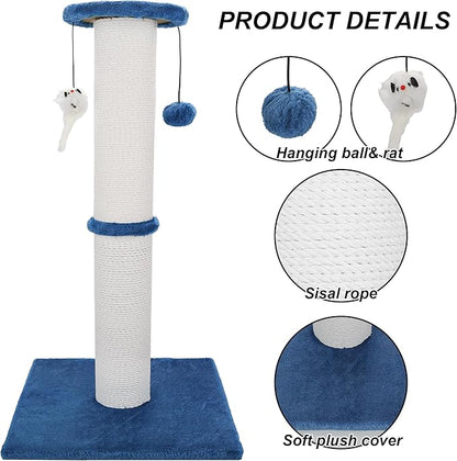 Cat Scratching Post 34 Inches Heavy Duty and Thicker Cat Scratching Post Sisal Rope with Hanging Ball and Mice Scratching Post for Indoor Cats and Adult(Navy Blue)