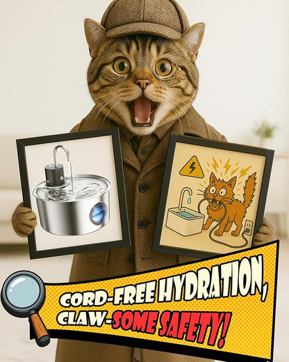 Wireless Cat Water Fountain Stainless Steel, Cordless Automatic Pet Water Dispenser for Cats Indoor, Small Dogs, 108oz/3.2L Rechargeable Pet Drinking Fountain with Motion Sensor