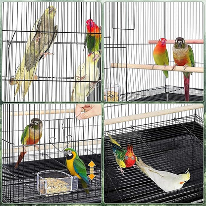 Travel Bird Cage Carrier, Portable Travel Parrot Cage with 2 Perches, 2 Food Bowls and Tray, Metal Parakeet Cages for Small to Medium Sized Birds Cockatiels Lovebirds Canaries Budgies