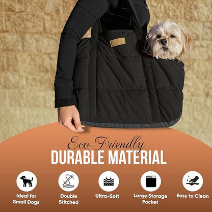 NoblePup Plush Dog Purse Carrier for Small Dogs, Soft Tote Bag with Safety Harness Clip, Cozy Pet Carrier for Dogs Under 15 lbs, Comfortable Shoulder Carrier for Travel, Black 2.0