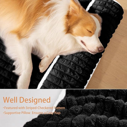 Orthopedic Dog Bed Medium Size Dog with Pillow 30''X20'', Waterproof Soft Comfortable Egg Crate Foam Pet Crate Beds Mat with Removable Washable Cover and Non-Slip Bottom, Black