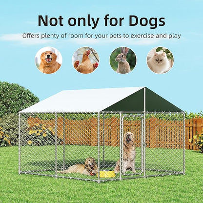 7.8'x7.8' Large Outdoor Dog Kennel, Heavy Duty Dog Enclosure with Roof, Weather Resistant Cover and Security Lock(93"x93")