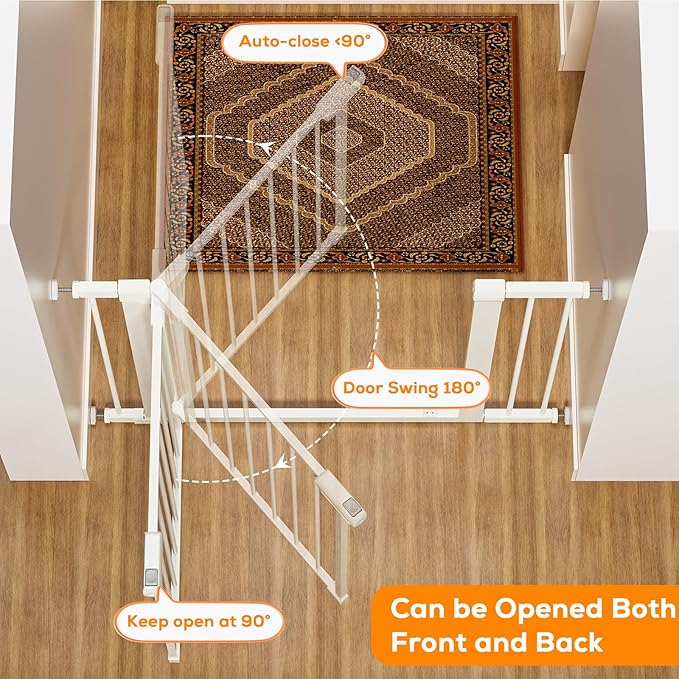 29.5-40.6" Magnetic Baby Gate for Stairs, Pressure Mounted Dog Gate Indoor, Auto Close Pet Gate for Doorways No Drilling, Easy Install Baby Essentials with Large Walk Thru Door, White