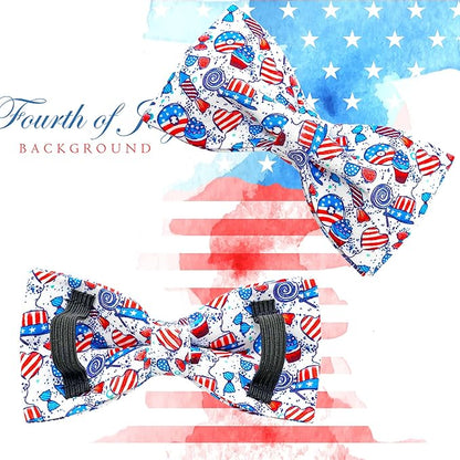 Lionheart glory American Flag Dog Collar, 4 of July Dog Bow Collar Heavy Duty Adjustable Patriotic Dog Collar with Bowtie for Medium Dogs Pet Gift