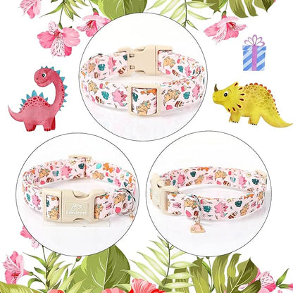 Cute Dinosaur Dog Collar, Adjustable Pink Dino Dog Collars for Puppy Small Dogs, Lightweight Quick-Release Buckle Birthday Collar for Boy&Girl Dogs XS