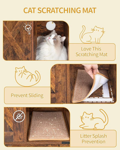 Cat Litter Box Enclosure, Hidden Litter Box Cabinet Furniture with Bell, Indoor Cats House, Farmhouse Style, 39.4 x 21.7X 24.8 Inches for Hallway, Bedroom, Rustic and Black CB85201X