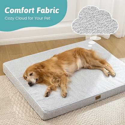 Dog Bed for Extra Large Dogs, Rectangular XL Orthopedic Dog Beds, Foam Anti-Slip Bottom Pet Mat with Washable Removable Cover, Suitable for Pet Up to 100 lbs, 44x32x3 inch, Grey