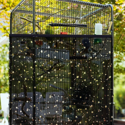 Bird Cage Seed Catcher, 60-118'' Large Bird Cages Cover, 31.5'' H Adjustable Nylon Bird Cage Mesh Net, Soft Airy Bird Cage Skirt Guard Accessories for Parrot Parakeet Macaw (Black)