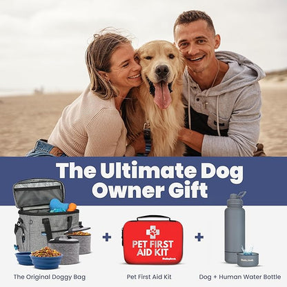 The Original Doggy Bag™ - Complete Dog Travel Bag for Supplies with 2 BPA-Free Travel Dog Bowls & 2 Pet Food Containers - Traveling Kit for Road Trips, Camping, Weekend Away or Doggy Gift: Grey