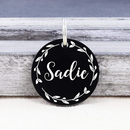 Ultra Joys Stainless Steel Pet ID Dog Name Tag Personalized Front and Back Engraving, Customized for Dogs and Cats, Optional Engraving on Both Sides, Round With Vine Design, Large