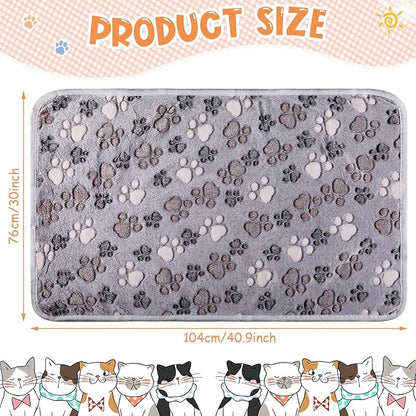 Tatuo 4 Pcs Dog Blanket for Pet Cat Blankets Indoor Puppy Teething Stuff Toys Paw Print Fleece Soft Blanket Sleep Mat for Guinea Pig Cage(Gray,X-Large(41 x 30 Inch),Square)