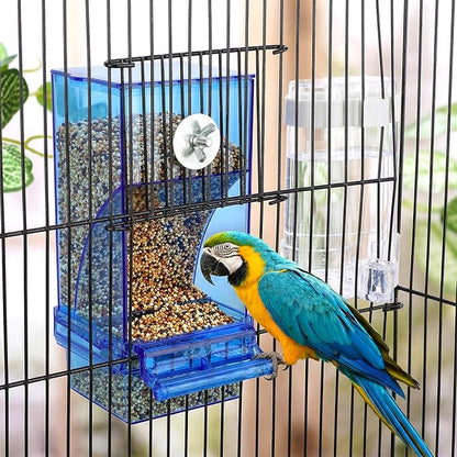 Yaomiao 8 Pcs No Mess Small Bird Feeders with 4 Pcs Cage Perch Automatic Drinker Parakeet Seed Dispenser Quail Feeder and Watered Cage Accessories for Small Birds Parrot Cockatoo Canary(Blue)