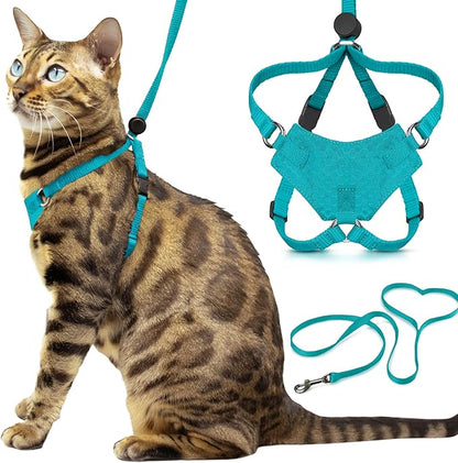 Houdini™ Escape Proof Cat Harness and Leash Set by OutdoorBengal – Turquoise, Medium Cat Harness for Walking
