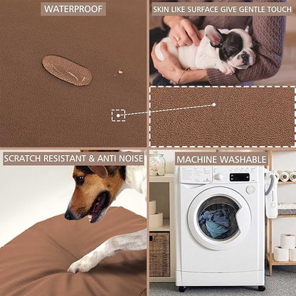 Dog Bed Cover Waterproof Replacement Machine Washable Covers for Dog Bed Heavy Duty Scratch Resistant Mattress Protector Pet Bed Round 36x36 Inch Cover Only Brown