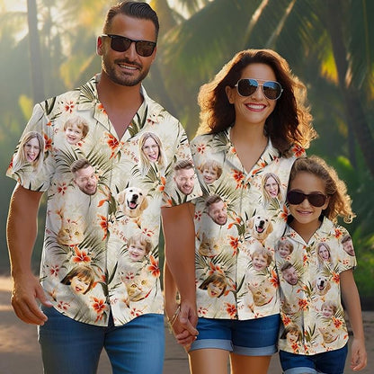 Custom Hawaiian Shirt with Face Photo Picture for Men Women Kids Youth Adult, Tropical Personalized Hawaiian Shirts Gift