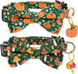 2 Pack Cotton Cat Collar with Bow Tie and Bell for Male Female Cats,Soft Fancy Breakaway Kitty Kitten Collar with Ghost& Pumpkin Patterned Design for Boy Girl Cats. (Pumpkin&Mushroom)