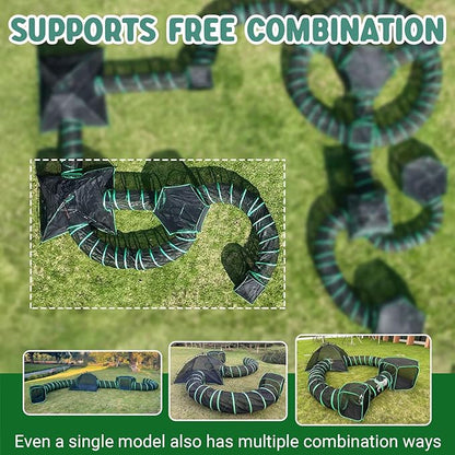 6-in-1 Cat Tents for Outside, Portable Outdoor Cat Enclosures for Indoor Cats, Pet Play Cage with Tunnels for Outside, Outdoor Catio, Pet Playpen Including 3 Tents and 3 Tunnels