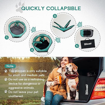 Pet Cat Playpen for Indoor Cats Enclosed, Puppy Dog Play Pen for Outdoor Travel Camping (Small Size, Green & Dark Grey)