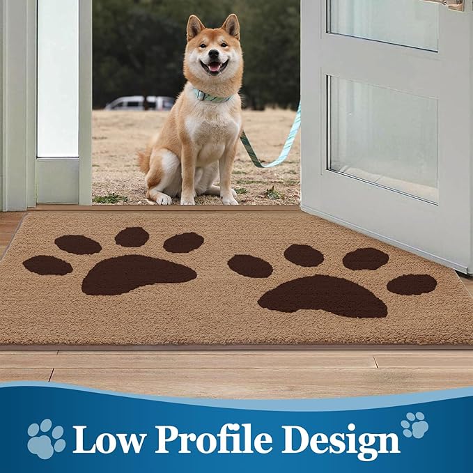 Buganda Dog Door Mat for Muddy Paws, Absorbent Dirt Trapper Washable Indoor Doormats, Non Slip Low-Profile Mud Mat for Dogs, Front Entrance Doormat for Inside Floor (30x20 Inches, Beige)