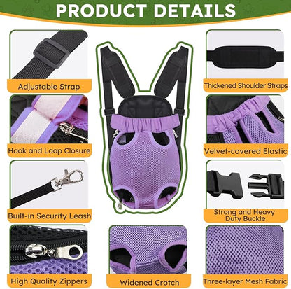 Pet Carrier Backpack, Hands-Free Adjustable Dog Front Carrier Legs Out & Easy-Fit Dog Backpack Carrier for Hiking Camping Traveling Cycling for Small Dogs and Rabbits (Large, Purple)