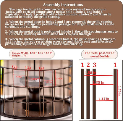 Upgraded Squirrel Proof Bird Feeders, 3Lbs Capacity Caged Bird Feeder, Innovative DIY Starling-Proof, Flexible Adjustment of Grille Size, Caged Seed Tube Feeders Outside Hanging(Copper)