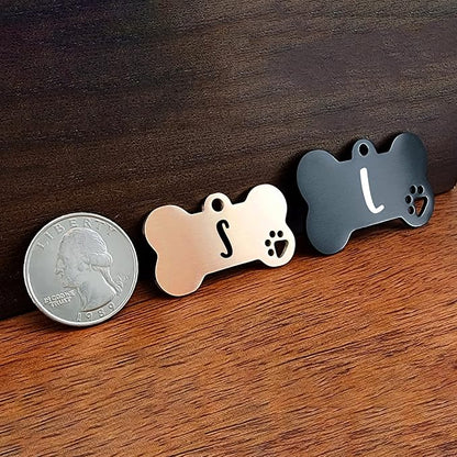 Ultra Joys Dog Tags Personalized for Pets - Hollow Paw Custom Pet ID Tag - Engraved Dog Tag for Small, Large Dogs - Small Bone in Black