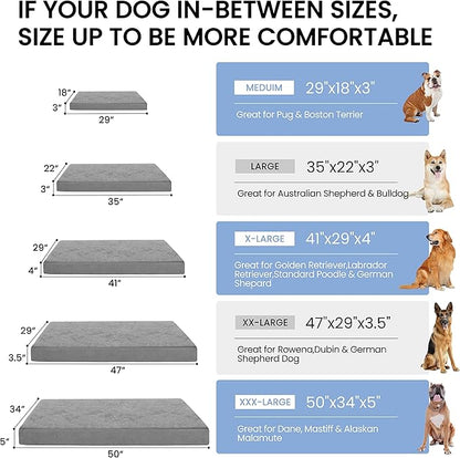 Jumbo Dog Bed for Large Dogs, Orthopedic Memory Foam Pet Bed, Washable Dog Crate Bed with Cooling Gel, Removable Cover & Waterproof Lining