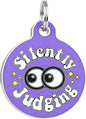 Bad Tags Personalized Dog and Cat ID Tags in 25+ Designs and 2 Sizes - 5 Lines of Custom Engraved Text - Funny Cute Personalized Pet Tags (Silently Judging - Purple, Large (1.25 inch))
