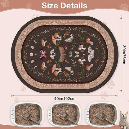 Bienbee Cat Litter Mat, 40" x 30" Jumbo Size Litter Box Mat Rug with Non-Slip Bottom, Urine and Water Proof, Easy to Clean Cat Supplies Essentials for Indoor Kitty Kitten Floor,Brown Mushrooms XL