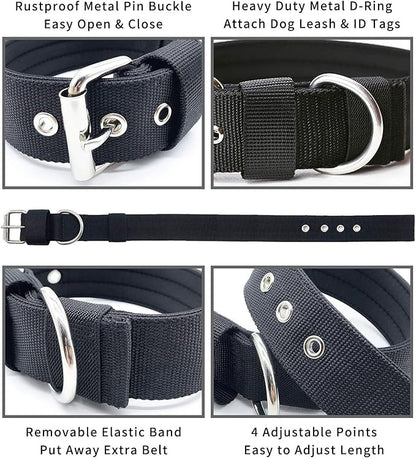 Heavy Duty Tactical Dog Collar - 1.5" Width Military Durable Thick Nylon with Adjustable Metal D Ring & Buckle Working Training K9 Collar for Medium Large Dogs (L(20"-23"), Black)